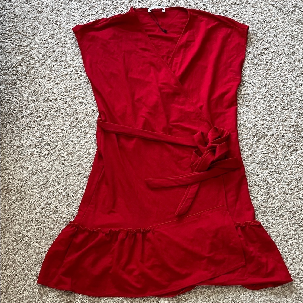NWOT MNG Casual Vibrant Red Sleeveless Wrap Mini Dress w/ Ruffle Hem - Size 6